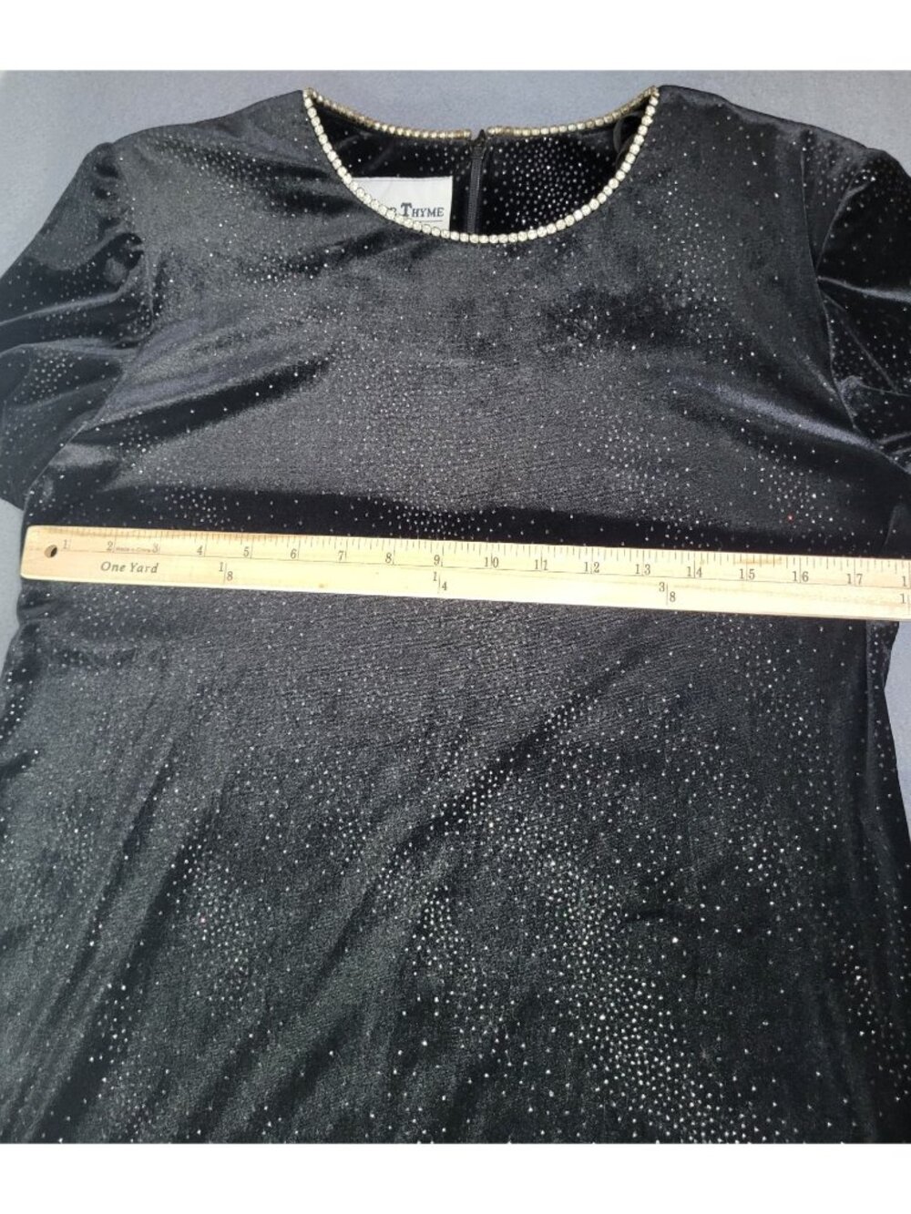 VTG Y2K Black Velvet Sparkle Rhinestone Short Sleeve Mini Dress Whimsigoth 10P - Picture 4 of 10